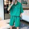 Conjunto de camiseta de verano para hombre, marca de moda, informal, deportivo, de manga corta, pantalones cortos, dos piezas, ropa elegante de moda para hombre.
