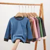 Otoño Invierno Niños y Niñas Ropa de Otoño Camiseta Básica Niños Grandes Pijamas Cálidos Jacquard Infantil Lijado Doble Cara Ropa Interior Térmica