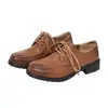 Zapatos de cuero para mujer con cordones, punta redonda, tacón bajo grueso, suela antideslizante, zapatos de moda para el día a día en primavera y otoño, disponibles en fábrica