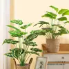 Sala de Estar Estilo Escandinavo Planta Verde Monstera Deliciosa Pequeno Vaso Planta Verde Falsa Enfeites Enfeites de Flores Artificiais Decorativos