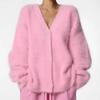 Jaqueta Cardigan de Tricô Pelúcia Imitação de Visão Estilo Preguiçoso com Decote V para Mulheres Outono e Inverno 2025 Novo Cardigan de Tricô Peludo de Alta Qualidade
