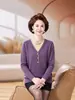 Conjunto de dos piezas para mujeres de mediana edad y mayores, suéter de punto con cuello en V, top elegante y cálido para primavera y otoño