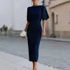 Vestido Elegante y con Estilo de Comercio Exterior, Color Sólido, Corte Ajustado, Estilo Sencillo para el Día a Día, Nuevo Verano-Otoño 2026, Transfronterizo Europeo y Americano