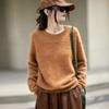 Suéter de Lã Plush de Gola Redonda de Linha Única Pronta para Vestir para Mulheres no Outono e Inverno Novo Suéter de Base de Caxemira de Estilo Preguiçoso Solto para Mulheres