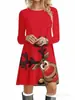 Vestido de manga comprida feminino transfronteiriço para outono e inverno, vestido midi de manga comprida com Papai Noel e alce, venda quente Amazon ebay
