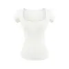 Camiseta puramente seductora de cuello cuadrado, hombros rectos, manga corta para mujer, nuevo producto de verano, fina, ajustada, corta, sexy, que revela la clavícula