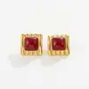 Adornos Transfronterizos Europeos y Americanos Pendientes de Acero Inoxidable Cuadrados Rayados de Onda Retro Pendientes Geométricos de Resina de Gradiente de Color