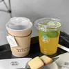 Taza de Café Desechable Taza de Papel de Pulpa de Bambú Taza de Té con Leche con Tapa Taza de Plástico PET para Bebidas Frías Empaque para Llevar Logo Impreso