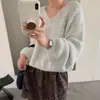 Suéter con cuello en V de tacto relajado y sofisticado, corte holgado para mujer, un impresionante top de punto para otoño e invierno, estilo coreano, engrosado y elegante