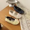 Sapatos de Veludo com Bolinhas para Meninas, Boca Rasa, Nova Coleção Primavera 2026, Fecho Mágico Dopamina, Mocassins Fofos de Princesa