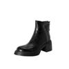 Botas Martin de Couro Genuíno Quentes com Forro de Lã Estilo Britânico 7cm Modelo de Inverno 2026 Bico Redondo Solado Grosso Salto Robusto Zíper Traseiro Botas Grandes de Algodão