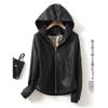 Comercio Exterior Exportación Chaqueta de Cuero para Mujer Chaqueta Corta de Cuero con Capucha para Mujer Otoño 2021 Nueva Holgada Talla Grande Chaqueta de Piel de Oveja