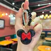 Llavero de Cabeza de Minnie con Pedrería de Gama Alta, Popular Bolso de Redondo con Cadena de Cuentas de Cristal Mickey Full Diamond, Decoración para Llave de Coche