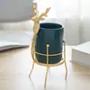Estilo Escandinavo Criativo Cervo de Ferro Dourado Vaso de Flores Cerâmico Porta-Canetas Armazenamento Musgo Decorativo Arranjo Floral