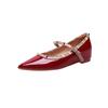 Zapatos de Mujer Puntiagudos de Tacón Bajo de Piel de Oveja Versión Puntos Rojos 2026 Nuevo Estilo Primavera y Otoño con Aumento de Altura Oculto Mary Janes de Boca Baja Tachonados
