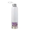 Venda direta da fábrica cascalho de cristal natural copo de energia de borossilicato alto copo em camadas de cristal de aço inoxidável com corda de elevação copo de saúde