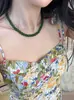 Collar de cuentas de ágata calcedonia verde color esmeralda con cierre de bolsa de dólar de plata de ley S925 cadena para clavícula estilo chino nuevo para mujer