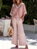 En Stock 2026 Sitio Independiente Transfronterizo Moda Europea y Americana para Mujer Casual Rayas Cómodo Holgado Cuello en V Conjunto de Dos Piezas