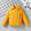 Chaquetas de Cuero para Niñas para Primavera y Otoño, Nuevo Estilo de Comercio Exterior Transfronterizo, Solapa de PU Color Sólido Al por Mayor