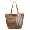 Bolso Cubo Tejido 2026 Estilo Nuevo Primavera Para Escuela Viajes Cotidianos Bolso Tote Mujer Gran Capacidad Vacaciones Bolso Individual de Hombro Tejido de Paja