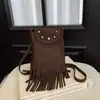 Bolso marrón con flecos vintage de textura de alta calidad para mujer 2026 nuevo de gamuza felpa de un solo hombro bandolera bolso para teléfono de otoño e invierno