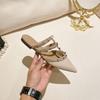 Hl08 Sandalias Nuevas Tacones Altos Transfronterizos Baotou Remaches Una Tira Europeas y Americanas Planas Sandalias para Mujer