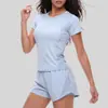 Juyi Tang Verão Novo Malha Lateral Splicing Malha Respirável Yoga Fitness Corrida Roupa Esportiva Leve Manga Curta