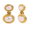 Pendientes Geométricos Elegantes de Moda Europeos y Americanos Acero Inoxidable Chapado en Oro de 18K Empalme de Perlas de Imitación Pendientes para Mujer Gama Alta
