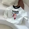Nueva camiseta base de manga larga para niños 2026 nuevo estilo unisex color block para bebé cuello redondo camiseta top de corazón de dibujos animados primavera y otoño