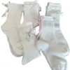 Meias Brancas Doces Estilo Girly Versáteis de Renda Fofas Alta Aparência Meias de Verão Laço Estilo Coreano