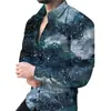 2025 Transfronteriza Nueva Camisa Casual de Manga Larga con Solapa Estampado 3D para Hombre Camisa Fina Juvenil de Comercio Exterior para Hombre