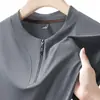Camiseta de Manga Corta con Media Cremallera de Seda Helada para Hombre Verano Delgada Holgada Gama Alta Color Sólido Talla Grande 9XL Casual de Negocios Manga Corta