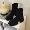 Botas de Equitação Slimming de Salto Alto com Bico Redondo para Mulheres, Nova Moda Versátil Primavera 2026 de Cano Médio com Saltos Grossos