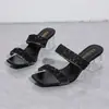 Pantuflas de strass transfronterizas de comercio exterior para mujer, nuevo modelo de verano 2026, sandalias de exterior, sandalias de tacón grueso de cristal, tacones altos