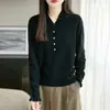 Suéter de punto estilo francés para mujer, 36 puntos, 100% lana pura, con encaje, cuello en V, manga larga, cálido top de capa base