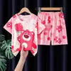 Pijama de Verano para Niños de Manga Corta para Niñas de Dibujos Animados para Niños Medianos y Grandes, Traje de Ropa para el Hogar y Ropa Fina para Aire Acondicionado para Estudiantes de Primaria