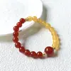 Pulsera de Ágata Roja y Amarilla Natural con Jade Amarillo de Cera de Abeja y Cuentas Budistas, Pulsera para Mujer, Cristal de Ágata al por Mayor