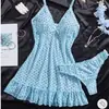 Bestseller transfronterizo europeo y americano: conjunto de camisola y pijama de malla elástica con lunares, escote en V profundo, sexy, color rosa