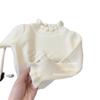 Suéter Novo Estilo Coreano para Meninas Primavera e Outono Estilo Princesa Bebê Gola Meia-Alta com Renda Camisa Base Camisa Tricotada Estilo Ocidental Infantil