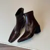 Primer encuentro: Botines elásticos negros de tacón alto grueso, con punta cuadrada, suaves y de corte ajustado para mujer, un nuevo diseño de nicho y elegante, versátiles