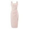 Vestido Quadrado com Alça Plissada Estilo Francês Verão 2026 Novo Elegante Estilo Socialite Emagrecedor Preto Bodycon