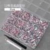 Acessórios de nail art redondos irregulares com 12 compartimentos, cristais super brilhantes de fundo plano, cristais de resina para unhas brancos e rosa em caixa