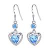 Pendientes de Corazón Azul de Cristal S999 Estilo Nuevo Pendientes Elegantes de Celebridad de Internet Borla de Moda de Gama Alta Pinzas para Orejas Coreanas