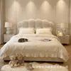 Cama Estilo Cream Simples com Almofada de Polegar Tecido Veludo Francês Leiteiro Cama Quarto Principal Casa Cama Dupla com Armazenamento Cama de Casamento