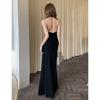 Foto Real de Primavera y Verano 2025 Nuevo Diseño Nudo Cuello Plisado Halter Vestido Slim Elegante Falda Larga sin Espalda para Mujer
