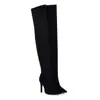 Botas altas elásticas de color liso y puntera redonda para otoño e invierno, botas largas transfronterizas europeas y americanas para mujer, plataforma impermeable, tacón ultraligero, tacón de aguja para mujer