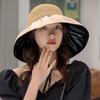 Sombrero de verano de goma negra para mujer, bonito sombrero con lazo, protección solar, estilo pescador coreano con protección UV, venta al por mayor