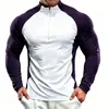 Ropa de Entrenamiento Transpirable con Media Cremallera de Comercio Exterior Transfronterizo para Hombres y Mujeres, Manga Larga, Secado Rápido, Camiseta, Primavera y Otoño, Bloques de Color Juveniles, Top de Fitness