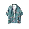 Camisa de Manga 3/4 Masculina Estilo Coreano Tendência Verão Estampada Solta Ins Manga Curta Casual Top Jovem