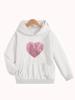 Sudadera para Niñas Primavera y Otoño Fina Cómoda con Capucha de Manga Larga Pullover Ropa Exterior Casual Sudadera con Lentejuelas en Forma de Corazón